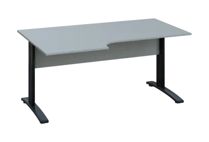 ERK 28 - 166 stůl kancelářský, rohový, levý, kovová podnož černá, deska 25 mm, široký 1600 mm, šedá